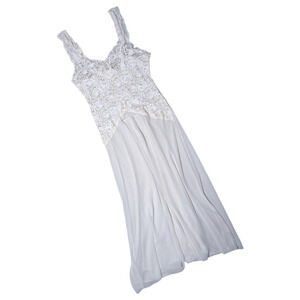 Vintage Y2K Victoria's Secret White Sheer Lace Chiffon Maxi Full Slip Dress M